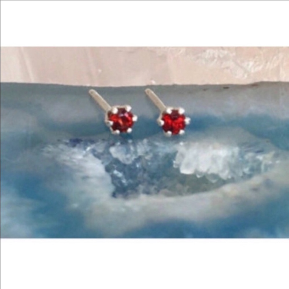 💖 Hypoallergenic Stainless Steel Cubic Zirconia Garnet Earrings 2mm Tiny NEW